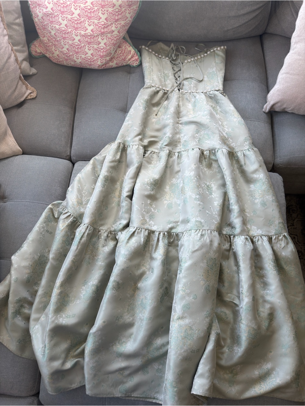 V. Chapman The Vivian Dress in Sage Windsor Brocade size 6 - Picture 12 of 16